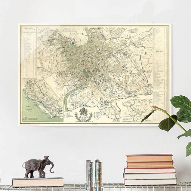 decoraçoes cozinha Vintage Map Rome Antique