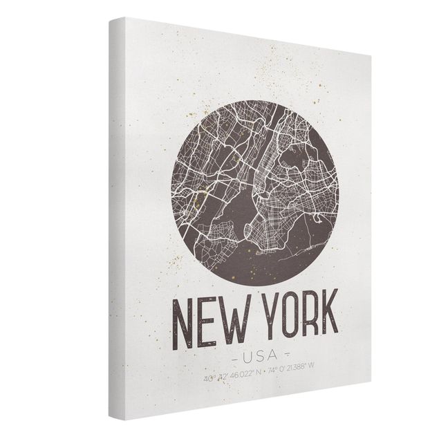 Telas decorativas em preto e branco New York City Map - Retro