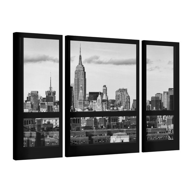 Telas decorativas em preto e branco Windows Overlooking New York Skyline Black And White