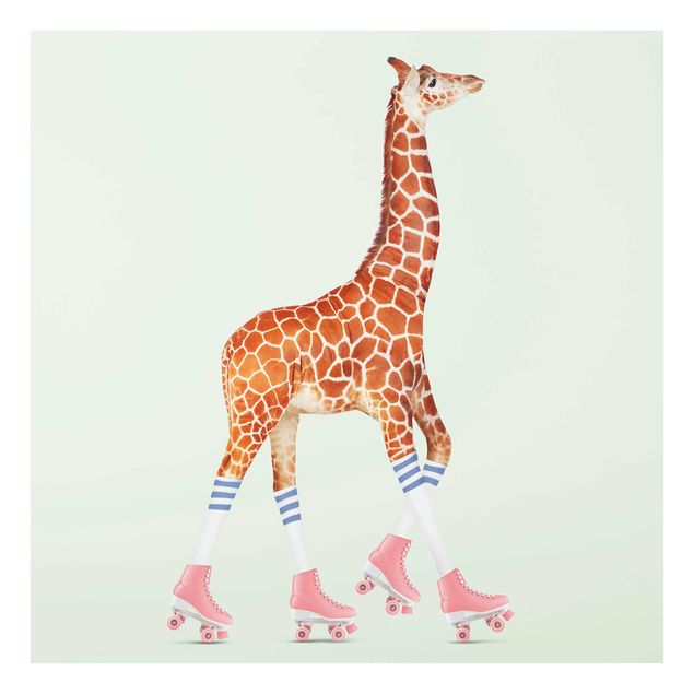 Quadros em vidro animais Giraffe With Roller Skates