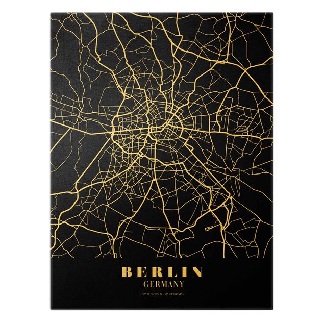 Quadros pretos Berlin City Map - Classic Black