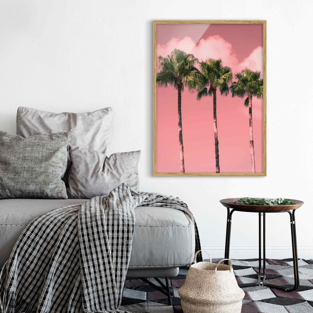 Quadros com moldura flores Palm Trees Against Sky Pink