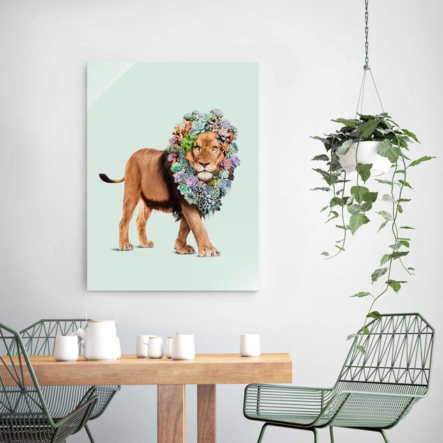 decoraçao para parede de cozinha Lion With Succulents