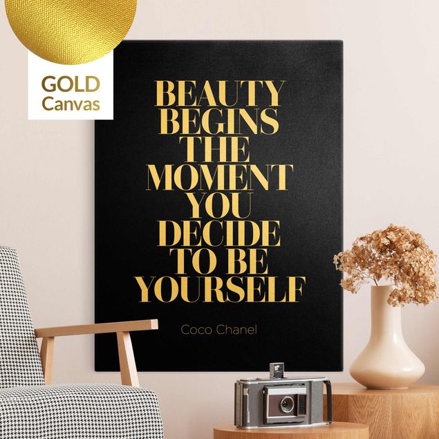 quadros decorativos para sala modernos Be yourself Coco Chanel Black