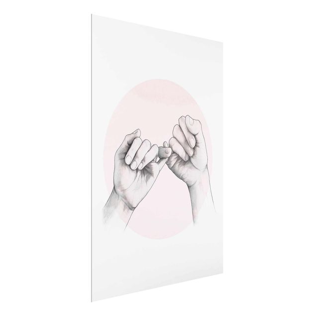 Quadros românticos Illustration Hands Friendship Circle Pink White