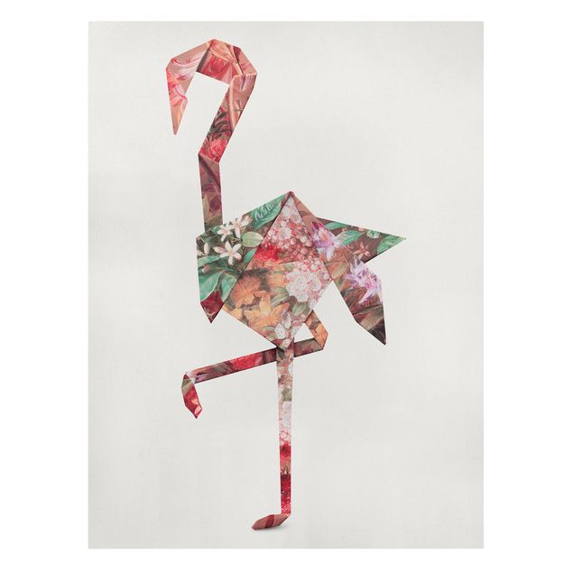 quadros flores Origami Flamingo