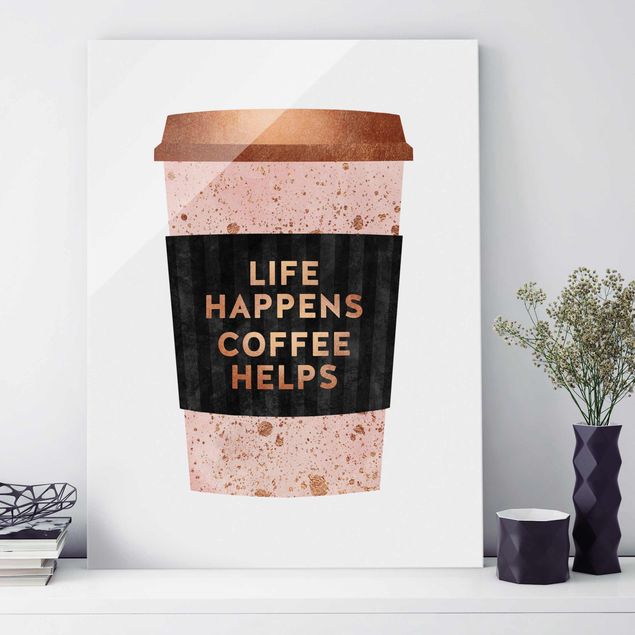 quadro de vidro Life Happens Coffee Helps Gold