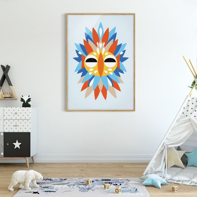 Quadros com moldura animais Collage Ethnic Mask - Parrot