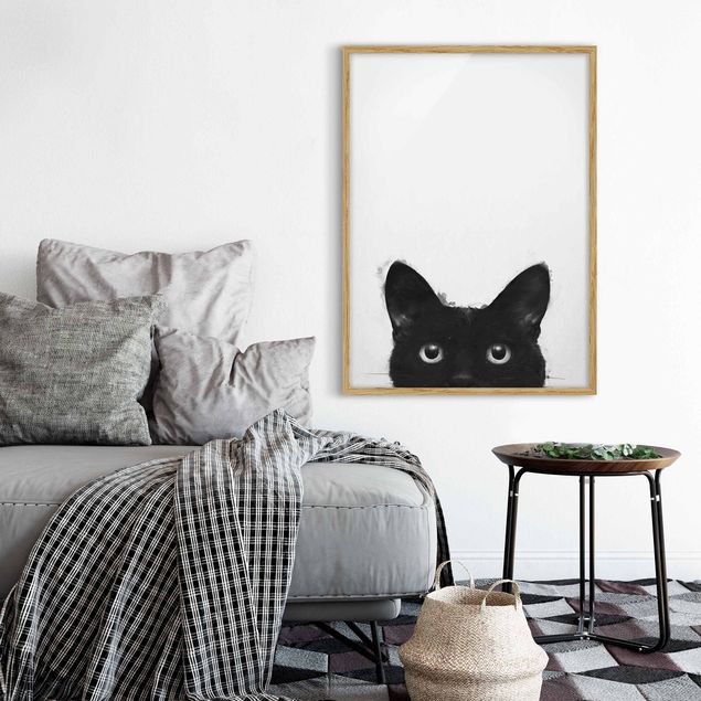 quadro de gato Illustration Black Cat On White Painting