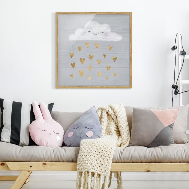quadros decorativos para sala modernos Cloud With Golden Hearts