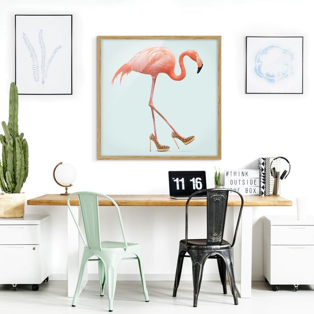 Quadros com moldura animais Flamingo With High Heels