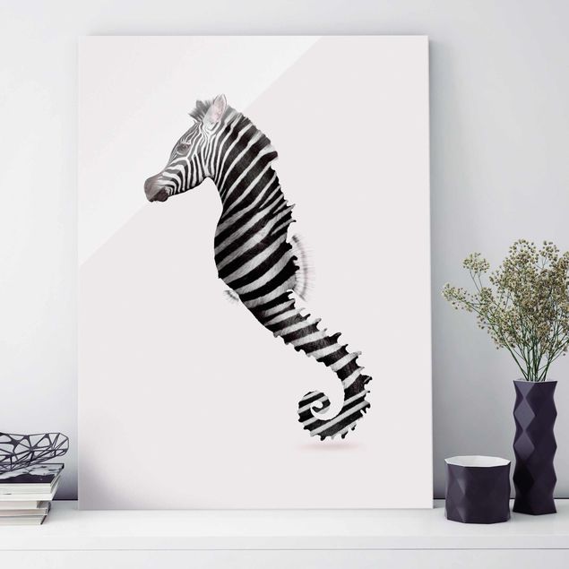 Quadros preto e branco Seahorse With Zebra Stripes