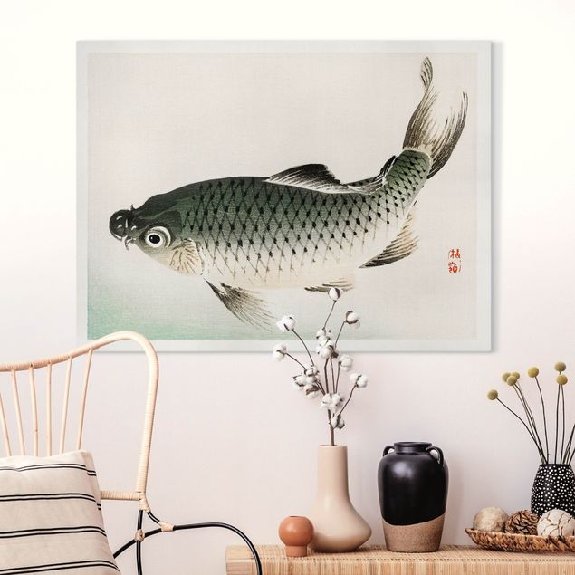 Telas decorativas peixes Asian Vintage Drawing Carp