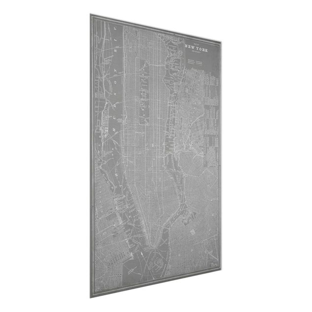 Quadros em vidro cidades e paisagens urbanas Vintage Map New York Manhattan