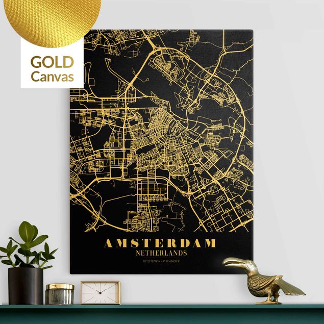 Telas decorativas mapas Amsterdam City Map - Classic Black