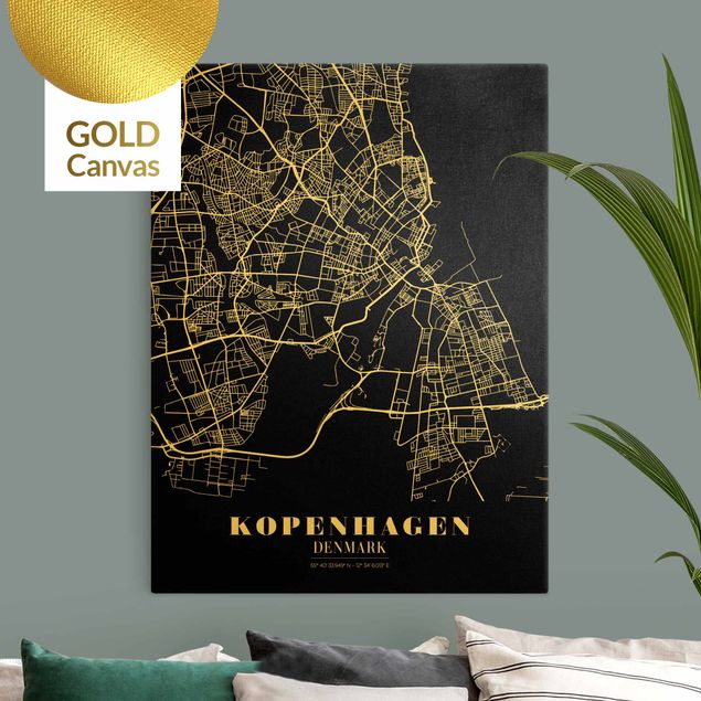 Telas decorativas mapas Copenhagen City Map - Classic Black