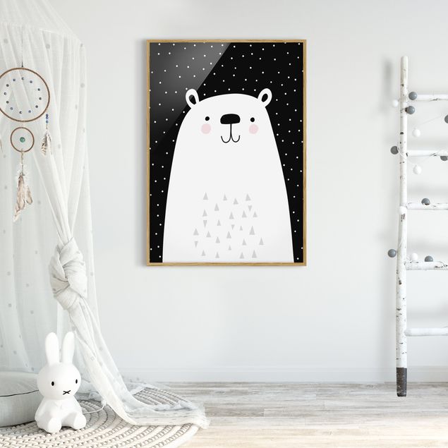 Quadros com moldura em preto e branco Zoo With Patterns - Polar Bear