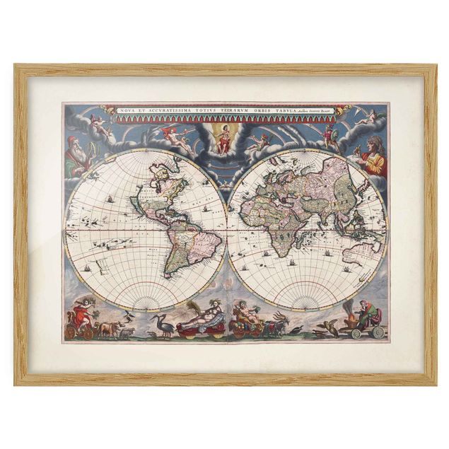 quadro mapa mundo Historic World Map Nova Et Accuratissima Of 1664