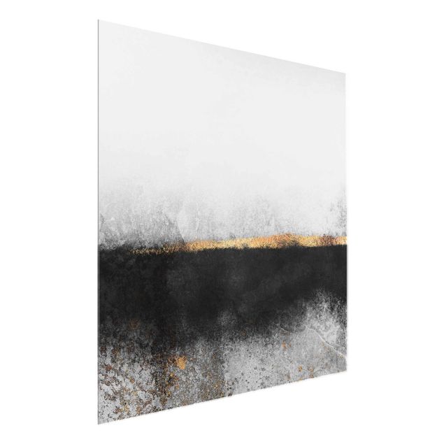 Quadros em vidro abstratos Abstract Golden Horizon Black And White