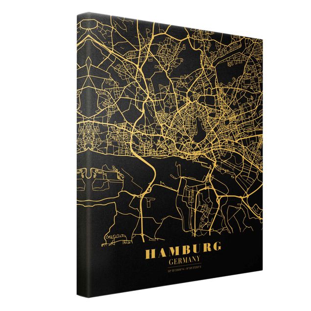 quadros para parede Hamburg City Map - Classic Black