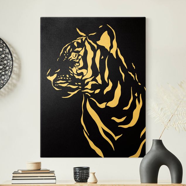 quadros modernos para quarto de casal Safari Animals - Portrait Tiger Black