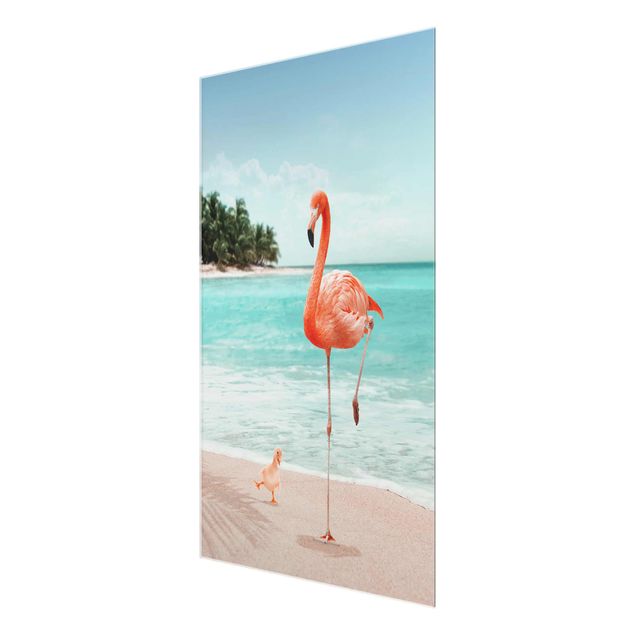 Quadros em vidro flores Beach With Flamingo