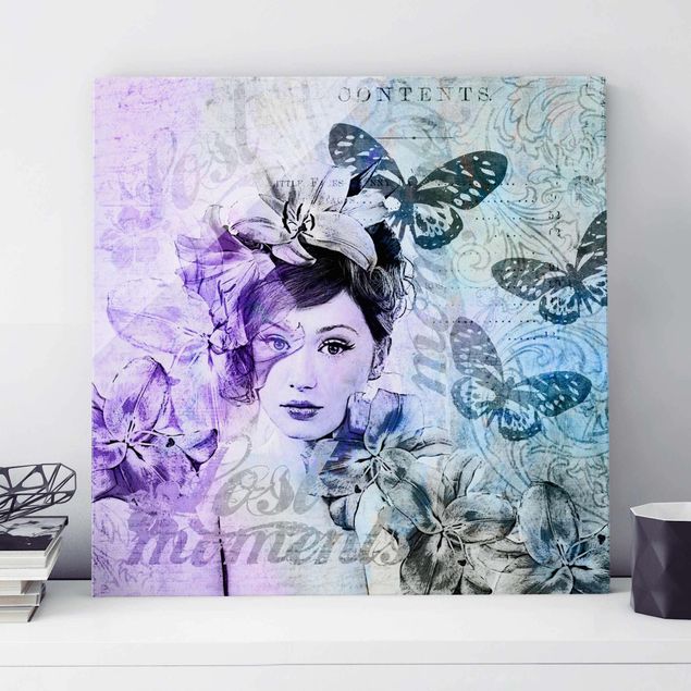 decoraçao cozinha Shabby Chic Collage - Portrait With Butterflies