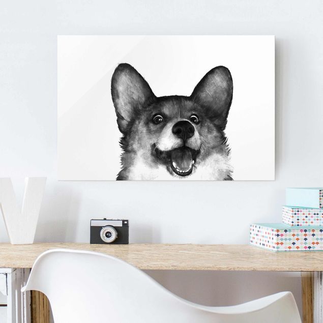 Quadros decorativos Illustration Dog Corgi Black And White Painting
