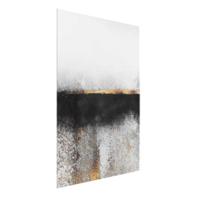 Quadros em vidro abstratos Abstract Golden Horizon Black And White
