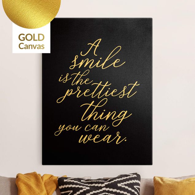 quadro com frases inspiradoras A Smile is the prettiest thing Sans Serif Black