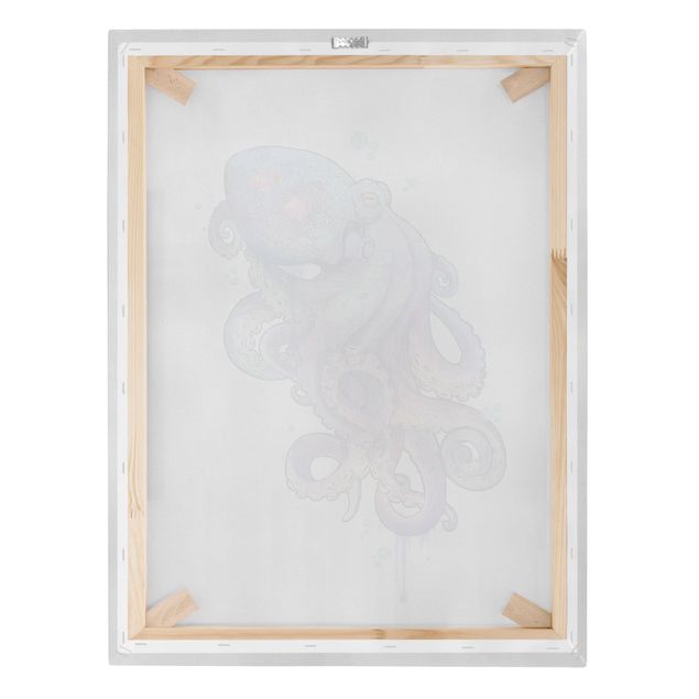 Telas decorativas animais Illustration Octopus Violet Turquoise Painting