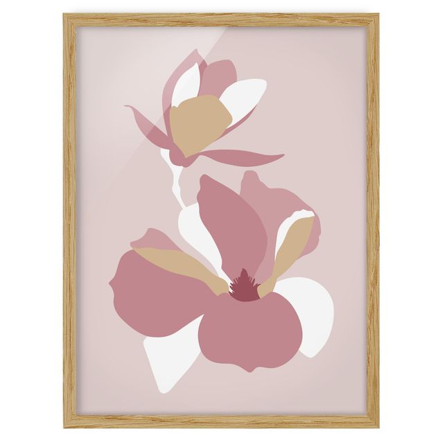 Quadros florais Line Art Flowers Pastel Pink
