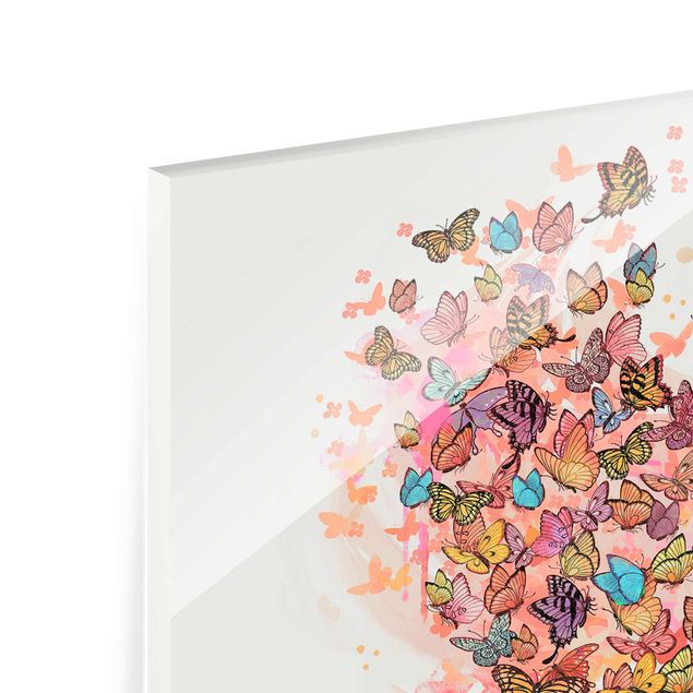 quadros decorativos para sala modernos Illustration Cat With Colourful Butterflies Painting