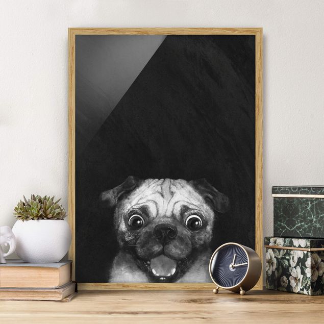 decoraçoes cozinha Illustration Dog Pug Painting On Black And White