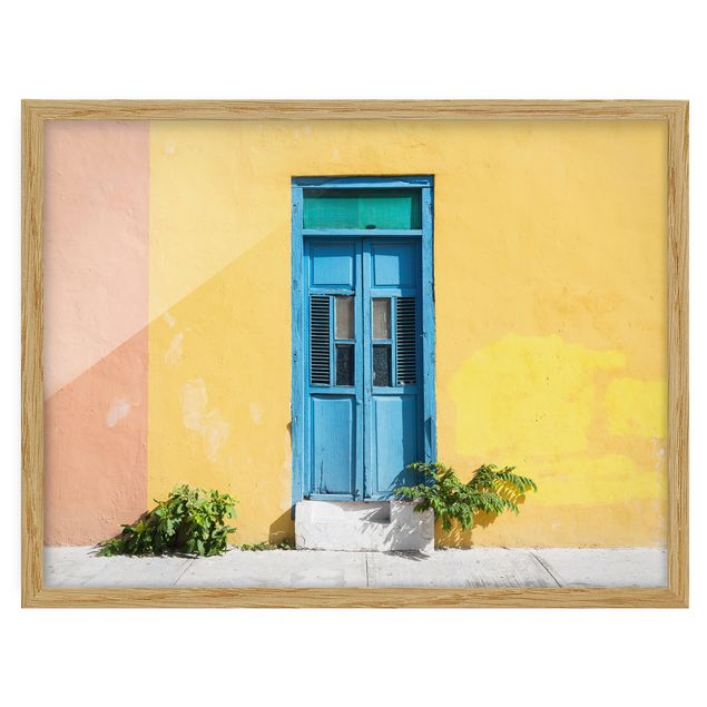 Quadros com moldura réplicas de quadros famosos Colourful Wall Blue Door
