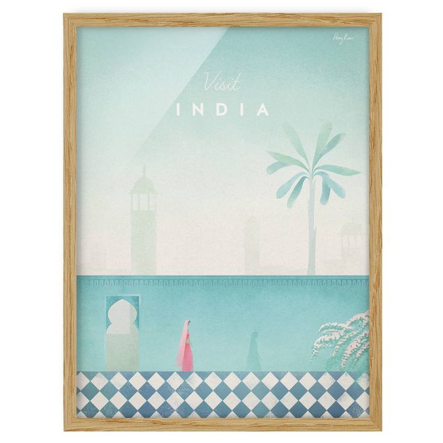 Quadros com moldura vintage Travel Poster - India