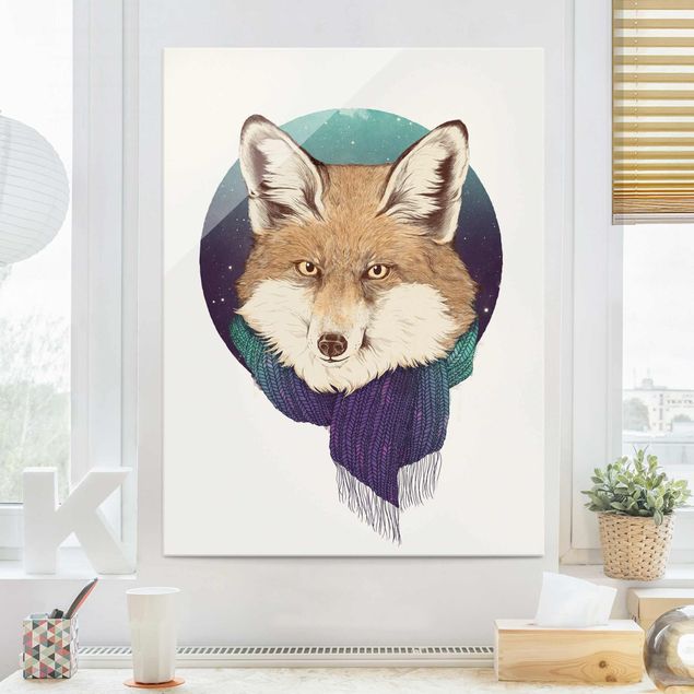 quadro de vidro Illustration Fox Moon Purple Turquoise