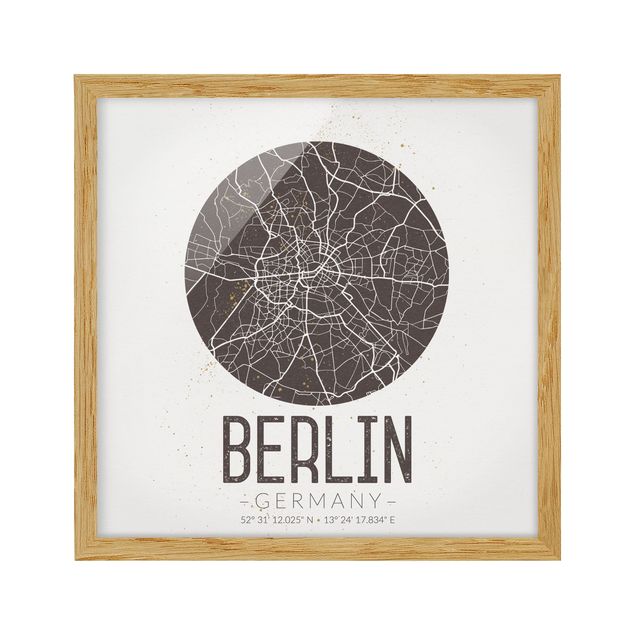 Quadros com moldura frases City Map Berlin - Retro