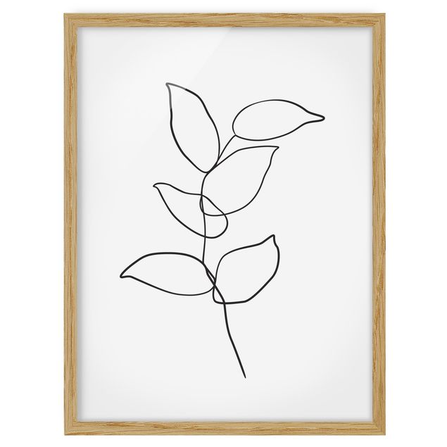 Quadros com moldura flores Line Art Branch Black And White