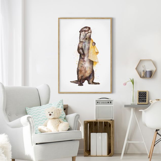 Quadros famosos Illustration Otter With Towel Painting White