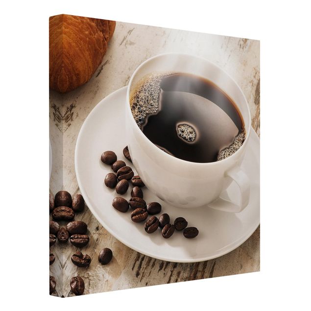 Telas decorativas café Steaming coffee cup with coffee beans