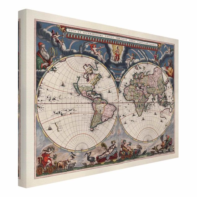 Telas decorativas vintage Historic World Map Nova Et Accuratissima Of 1664