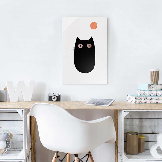 Quadros em vidro em preto e branco Black Cat Illustration