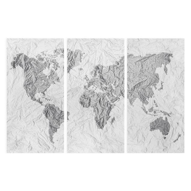 Telas decorativas cidades e paisagens urbanas Paper World Map White Grey