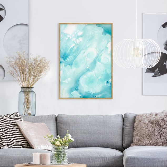 quadros abstratos para sala Emulsion In White And Turquoise I