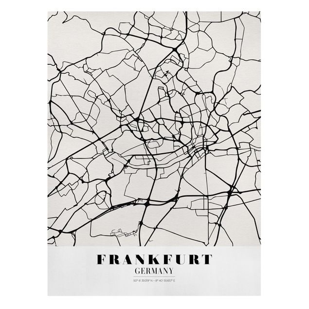 quadros preto e branco para decoração Frankfurt City City Map - Classical
