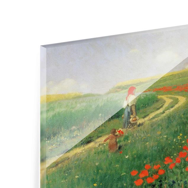 Quadros em vidro flores Pál Szinyei-Merse - Summer Landscape With A Blossoming Poppy