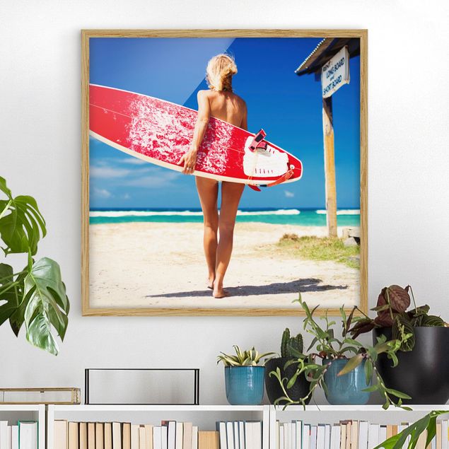 Quadros com moldura praia Surfer Girl