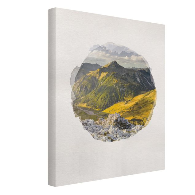 quadro com paisagens WaterColours - Mountains And Valley Of The Lechtal Alps In Tirol