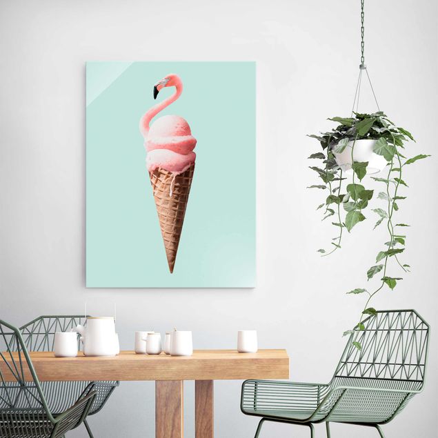 Quadros em vidro animais Ice Cream Cone With Flamingo